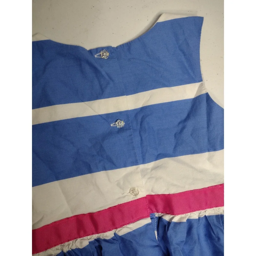 The Childrens Place Girls Blue White Striped Daisy Dress Pink Ribbon 4T - Picture 5 of 6